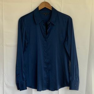 Blue Silk Button Down Blouse